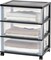 USA 3 Drawer Wide Storage Drawer Cart with Caster Wheels, Plastic Rolling Dresser for Home Closet Bedroom Bathroom Office Laundry Kitchen Craft Room Nursery and School Dorm, Black/Clear